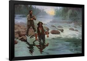 Fishing for Salmon with a native Guide-null-Framed Giclee Print