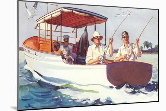 Fishing from Back of Boat-null-Mounted Art Print