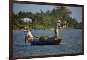 Fishing from boat on Thu Bon River, Hoi An, Vietnam-David Wall-Framed Photographic Print