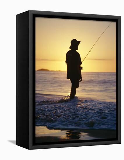 Fishing from the Beach at Sunrise, Australia-D H Webster-Framed Stretched Canvas