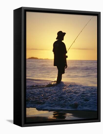 Fishing from the Beach at Sunrise, Australia-D H Webster-Framed Stretched Canvas