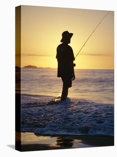 Fishing from the Beach at Sunrise, Australia-D H Webster-Stretched Canvas