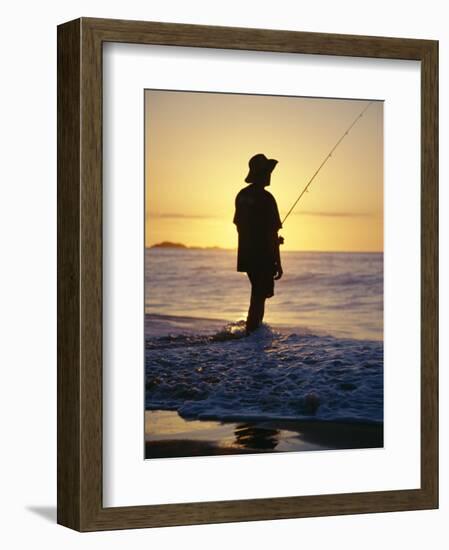 Fishing from the Beach at Sunrise, Australia-D H Webster-Framed Photographic Print