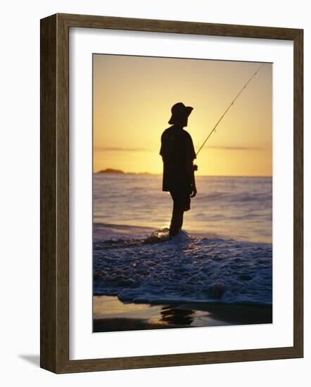 Fishing from the Beach at Sunrise, Australia-D H Webster-Framed Photographic Print