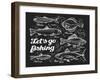 Fishing. Hand Drawn Sketch Fish, Herring, Trout, Flounder, Carp, Tuna, Sprat. Vector Illustration-AVA Bitter-Framed Art Print