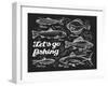 Fishing. Hand Drawn Sketch Fish, Herring, Trout, Flounder, Carp, Tuna, Sprat. Vector Illustration-AVA Bitter-Framed Art Print