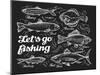 Fishing. Hand Drawn Sketch Fish, Herring, Trout, Flounder, Carp, Tuna, Sprat. Vector Illustration-AVA Bitter-Mounted Art Print