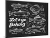 Fishing. Hand Drawn Sketch Fish, Herring, Trout, Flounder, Carp, Tuna, Sprat. Vector Illustration-AVA Bitter-Mounted Art Print