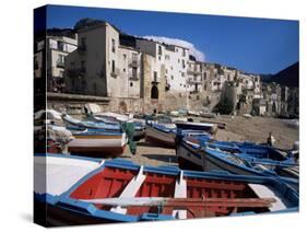 Fishing Harbour and Porta Pescara Beyond, Cefalu, Island of Sicily, Italy, Mediterranean-Julian Pottage-Stretched Canvas