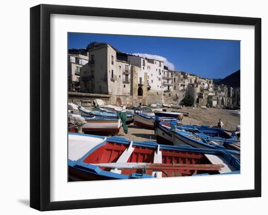 Fishing Harbour and Porta Pescara Beyond, Cefalu, Island of Sicily, Italy, Mediterranean-Julian Pottage-Framed Photographic Print