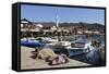 Fishing Harbour and Restaurants-Stuart Black-Framed Stretched Canvas