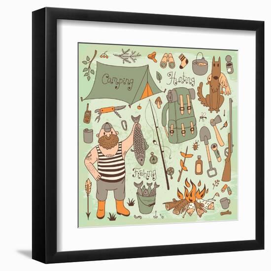 Fishing, Hunting, Camping Set-Baksiabat-Framed Art Print