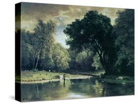 Fishing in a Stream, 1857-George Inness-Stretched Canvas