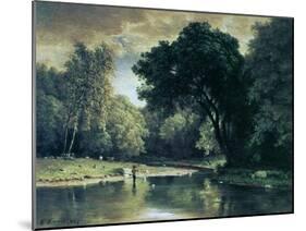 Fishing in a Stream, 1857-George Inness-Mounted Giclee Print