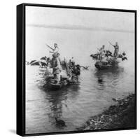 Fishing in Grand Canal in Soo-chow China Photograph - Soo-chow, China-Lantern Press-Framed Stretched Canvas