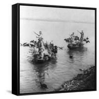 Fishing in Grand Canal in Soo-chow China Photograph - Soo-chow, China-Lantern Press-Framed Stretched Canvas