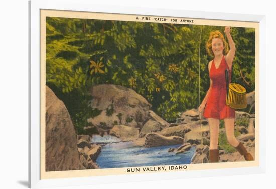 Fishing in Sun Valley, Idaho, Girl in Sun Dress-null-Framed Art Print