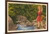 Fishing in Sun Valley, Idaho, Girl in Sun Dress-null-Framed Art Print