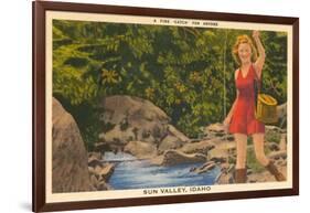 Fishing in Sun Valley, Idaho, Girl in Sun Dress-null-Framed Art Print