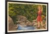 Fishing in Sun Valley, Idaho, Girl in Sun Dress-null-Framed Art Print