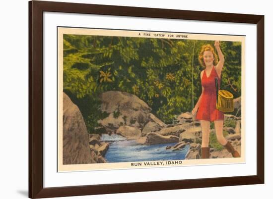 Fishing in Sun Valley, Idaho, Girl in Sun Dress-null-Framed Premium Giclee Print