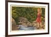 Fishing in Sun Valley, Idaho, Girl in Sun Dress-null-Framed Premium Giclee Print