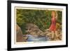 Fishing in Sun Valley, Idaho, Girl in Sun Dress-null-Framed Premium Giclee Print