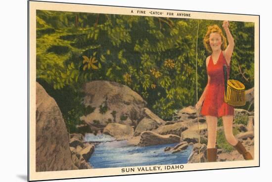 Fishing in Sun Valley, Idaho, Girl in Sun Dress-null-Mounted Premium Giclee Print