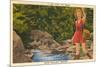 Fishing in Sun Valley, Idaho, Girl in Sun Dress-null-Mounted Premium Giclee Print