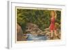 Fishing in Sun Valley, Idaho, Girl in Sun Dress-null-Framed Art Print