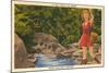 Fishing in Sun Valley, Idaho, Girl in Sun Dress-null-Mounted Art Print