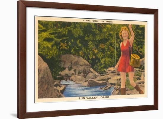 Fishing in Sun Valley, Idaho, Girl in Sun Dress-null-Framed Art Print