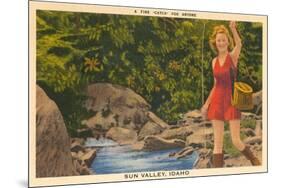 Fishing in Sun Valley, Idaho, Girl in Sun Dress-null-Mounted Art Print