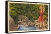 Fishing in Sun Valley, Idaho, Girl in Sun Dress-null-Framed Stretched Canvas