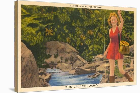 Fishing in Sun Valley, Idaho, Girl in Sun Dress-null-Stretched Canvas