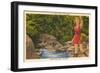 Fishing in Sun Valley, Idaho, Girl in Sun Dress-null-Framed Art Print