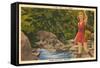 Fishing in Sun Valley, Idaho, Girl in Sun Dress-null-Framed Stretched Canvas