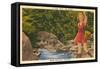 Fishing in Sun Valley, Idaho, Girl in Sun Dress-null-Framed Stretched Canvas