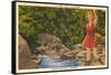 Fishing in Sun Valley, Idaho, Girl in Sun Dress-null-Framed Stretched Canvas