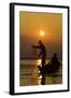 Fishing in the Danube Delta, Casting Nets During Sunset on a Lake, Romania-Martin Zwick-Framed Photographic Print