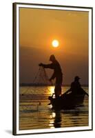 Fishing in the Danube Delta, Casting Nets During Sunset on a Lake, Romania-Martin Zwick-Framed Premium Photographic Print