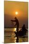 Fishing in the Danube Delta, Casting Nets During Sunset on a Lake, Romania-Martin Zwick-Mounted Premium Photographic Print