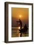 Fishing in the Danube Delta, Casting Nets During Sunset on a Lake, Romania-Martin Zwick-Framed Photographic Print