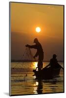 Fishing in the Danube Delta, Casting Nets During Sunset on a Lake, Romania-Martin Zwick-Mounted Photographic Print