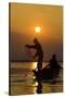 Fishing in the Danube Delta, Casting Nets During Sunset on a Lake, Romania-Martin Zwick-Stretched Canvas