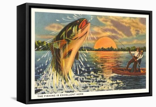 Fishing is Excellent Here, Catching Giant Fish-null-Framed Stretched Canvas