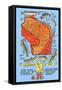 Fishing Map of Wisconsin-null-Framed Stretched Canvas