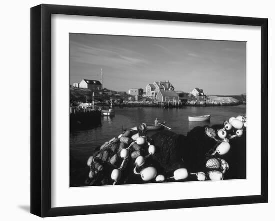 Fishing Nets and Houses at Harbor, Peggy's Cove, Nova Scotia, Canada-Greg Probst-Framed Premium Photographic Print