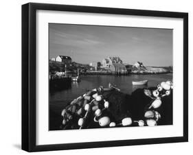 Fishing Nets and Houses at Harbor, Peggy's Cove, Nova Scotia, Canada-Greg Probst-Framed Premium Photographic Print