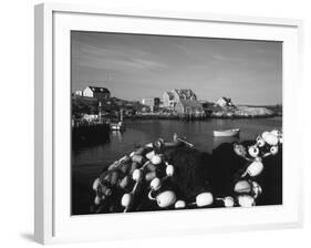 Fishing Nets and Houses at Harbor, Peggy's Cove, Nova Scotia, Canada-Greg Probst-Framed Photographic Print